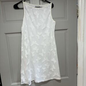 G.A.S Women White Dress Size Large Lined Butterfly Embroidered Lightweight Comfy